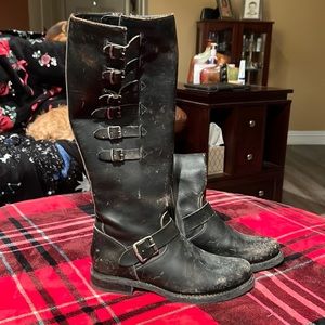 EUC Frye black distressed tall boots size 8